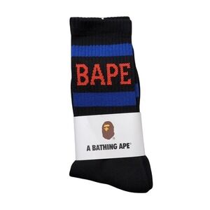 Bape Crew Socks Logo Striped Mens Womens Unisex‎ Size 9-11 Black Blue Red